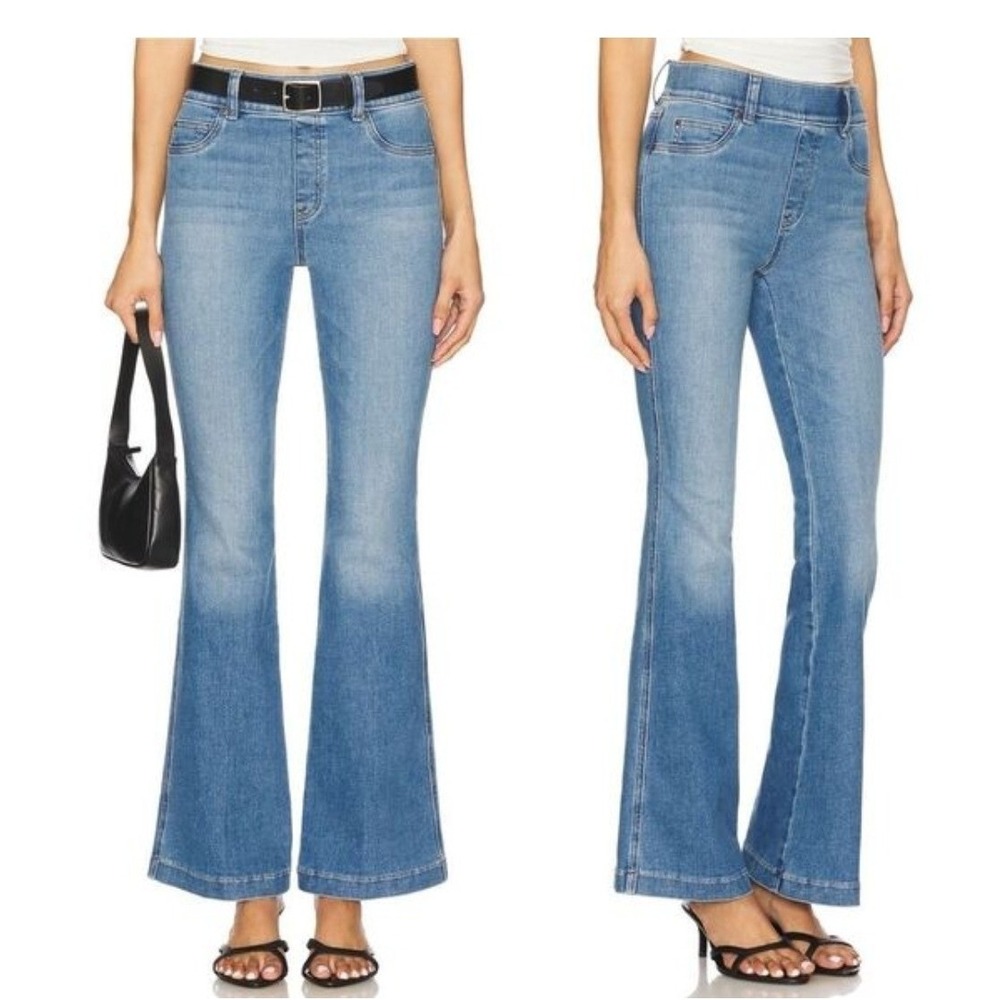 Spanx Flare Jeans Women Small Petite‎ Blue New Flare Leg Pull On High Rise